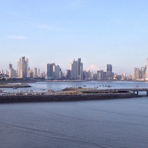 Panama City, Panama, bay and city skyline on a bright day